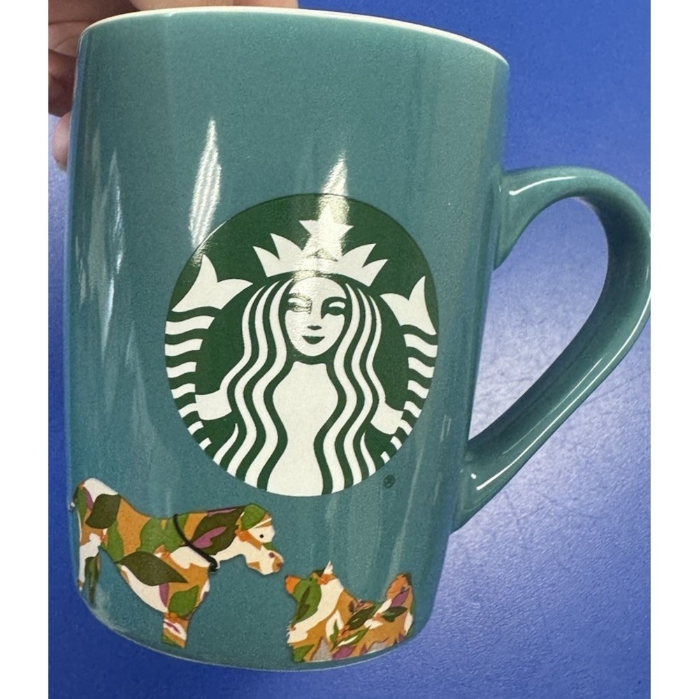 2020 Starbucks Coffee Cup Tea Mug Teal Camo Dogs 10 OZ  Collectible Rare‎